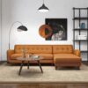 Allison - Right Facing Leather Sectional Sofa - Tan - Image 6