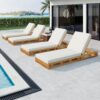 Premium Acacia Wood Lounge Chaise Set With Water Resistant Cushions, Adjustable Recline - Cream / Teak - Image 8