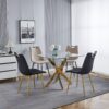 Dining Table With Cross Metal Leg And Tempered Glass, Modern Space Saving Kitchen Table For Living Room, Chrome Legs, Square Table - Golden - Image 6