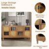 Retro 4 Door Sideboard With Large Storage Space, Artificial Rattan Doors - Transparent Glass - Antique Brown - Image 4