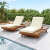 Acacia Wood Lounge Chaise Set With Headrest And Water Resistant Cushions - Beige - Image 8