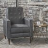 Macedonia - Mid Century Modern Button Tufted Fabric Recliner - Slate - Image 2
