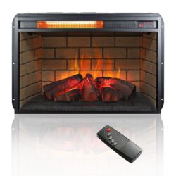 26" Infrared Quartz Heater Fireplace Insert -Woodlog Version With Brick - Antique Black