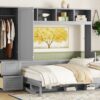 Queen Size Murphy Wall Bed With Closet And Drawers - Gray - Image 15