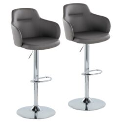 Boyne - Contemporary Adjustable Barstool With Swivel With Oval Footrest (Set of 2) - Chrome / Gray
