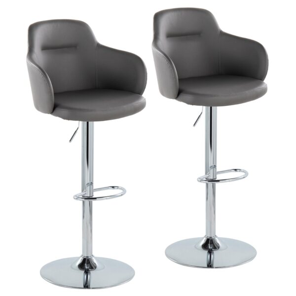 Boyne - Contemporary Adjustable Barstool With Swivel With Oval Footrest (Set of 2) - Chrome / Gray