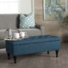 Hyatt - Suede Storage Ottoman With Tufted Top And Dark Wooden Legs - Navy Blue - Image 4