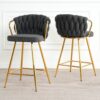 Modern Design High Stool With Gold Plated Legs For Kitchen Dining Linen (Set of 2) - Dark Gray - Image 4