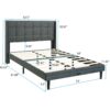 Queen Size Upholstered Platform Bed Frame With Button Tufted Linen Fabric Headboard - Dark Gray - Image 3