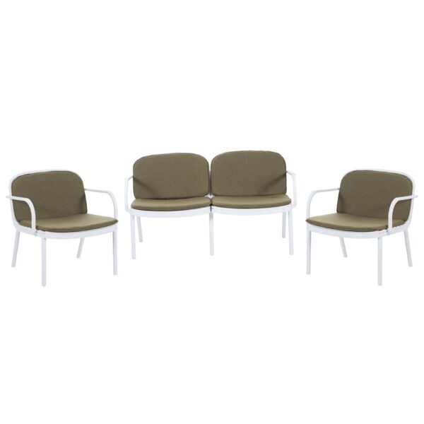 Luna - Outdoor Patio Pp 3 Pieces Chat Set Frame With Cushions Durable And Stylish Seating - Green / White