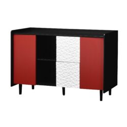 Sideboard Buffet Cabinet With Doors And Unique Panel Styling - Black / Red