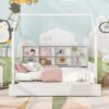 Full Size House Bed With Trundle, Kids Bed With Shelf - White - Image 2