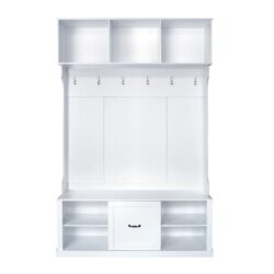 Hall Tree With 6 Hooks, Coat Hanger, Entryway Bench, 3 In 1 Design, A Spacious Drawer For Entrance, Living Room - White
