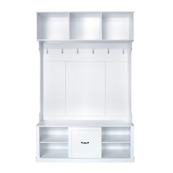 Hall Tree With 6 Hooks, Coat Hanger, Entryway Bench, 3 In 1 Design, A Spacious Drawer For Entrance, Living Room - White