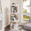 360° Rotating Bookshelf, Small Corner Bookcase, 3 Tier Floor Standing Organizer, Round - Cream White - Image 2