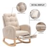 Accent Rocking Chair With Footrest High Back Rubber Wood Rocking Legs Bedroom Living Space - Beige - Image 6