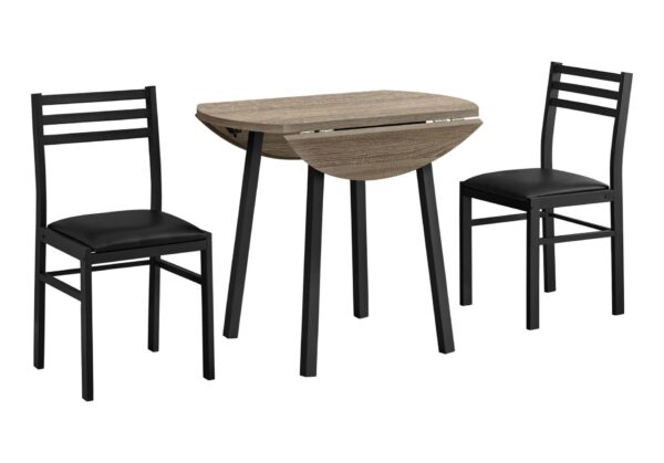 3 Piece Drop Leaf Dining Table Set, Contemporary & Modern - Taupe