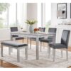 6 Pieces Wooden Dining Table Set, Wooden Dining Table With 4 Upholstered Chairs And Bench For 6 People - Silver Gray - Image 4