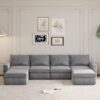 Chenille Modular Sectional Sofa, U Shaped Reversible Couch, Free Combination, 6 Seat Sleeper Sofa Bed With Ottoman, Convertible Oversized Indoor Furniture - Gray - Image 15
