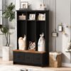 Modern Hall Tree With Entryway Bench, 3 Shelves And Drawers, Wide Hall Tree With Storage Bench For Hallway - Black - Image 4