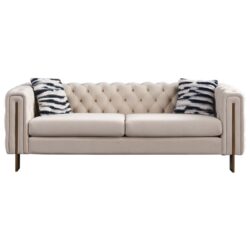 Chesterfield - Modern Tufted Velvet Living Room Sofa, 84.25''W Couch - Cream