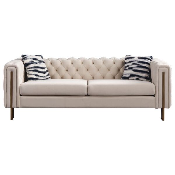 Chesterfield - Modern Tufted Velvet Living Room Sofa, 84.25''W Couch - Cream