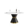 59.05" Modern Artificial Stone Round Carbon Steel Base Dining Table, Can Accommodate 6 People - White / Black - Image 8