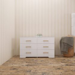 Large 6 Drawers Chest Of Drawer Dressers Table With Golden Handle - White