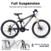 A2660 Mountain Bike 26" Wheels, 21 Speed Full Suspension Mens Womens Trail Commuter City Mountain Bike, Carbon Steel Frame Disc Brakes Thumb Shifter Front Fork Rear Shock Absorber Bicycles - Black - Image 5