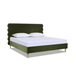 Stockholm - King Modern Wavy Headboard Platform Bed - Olive Green