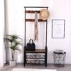 Coat Rack, Hall Tree With Shoe Bench For Entryway, Entryway Bench With Coat Rack, 4 In 1, With 9 Removable Hooks - Rustic Brown / Black - Image 2
