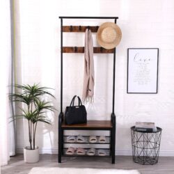 Coat Rack, Hall Tree With Shoe Bench For Entryway, Entryway Bench With Coat Rack, 4 In 1, With 9 Removable Hooks, A Hanging Rod - Rustic Brown / Black