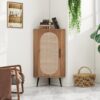Corner Cabinet, Rattan Door, Freestanding Corner Tables For Small Spaces, Corner Shelf Stand For Living Room, Kitchen, Bathroom, Bedroom - Walnut - Image 2