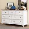 Wooden Captain Seven Drawer Dresser For Bedroom, Living Room, Kids' Room - White / Walnut - Image 3