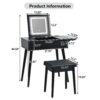 Makeup Vanity Desk With Flip Top Mirror And LED Light, Dressing Table With Charging Station, 2 Drawers And Fold Up Panel, Vanity Set With Cushioned Stool For Bedroom - Black - Image 17