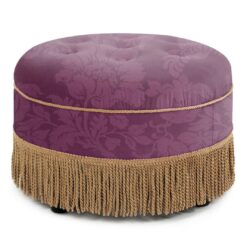 Yolanda - Round Upholstered Accent Ottoman - Purple Floral / Gold