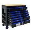12 Layer Drawer Multi Purpose Tool Cart With Wheels And Wooden Countertops - Black / Blue - Image 11