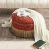 Yolanda - Round Upholstered Accent Ottoman - Red Gold Damask / Gold - Image 7