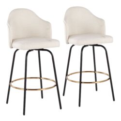 Ahoy - Contemporary Fixed Height Counter Stool Round Gold Footrest (Set of 2) - Cream / Black