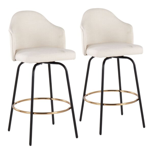 Ahoy - Contemporary Fixed Height Counter Stool Round Gold Footrest (Set of 2) - Cream / Black