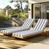 2 Piece Indoor / Outdoor Chaise Lounge Chair Cushion Set With Ties, Patio Seat Cushions For Lawn, Pool & Beach - Gray / White - Image 8