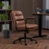 Office Chair, Mid Back Home Office Desk Task Chair With Wheels And Arms Ergonomic Computer Rolling Swivel Chair With Padded Armrest - Brown - Image 17