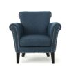 Elegant Fabric Club Chair With Nailhead Trim And Birch Wood Legs - Navy Blue - Image 4
