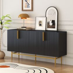 Modern Elegant 4 Door Sideboard Gold Metal Handle Buffet Cabinet For Dining Room, Living Room, Bedroom, Hallway - Black