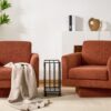 360° Modern Swivel Accent Chairs Round Armchair, Thick Padded Lounge Sofa Upholstered Comfy (Set of 2) - Brick Red - Image 12