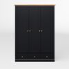 Modern 3 Doors Armoire Wardrobe Closet With 2 Drawers, Tall Wardrobe Cabinet With Hanging Rail And Shelve For Bedroom - Natural / Black - Image 5