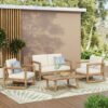 4 Pieces Acacia Wood Patio Furniture Set, Outdoor Furniture With Coffee Table, Patio Conversation Set Deep Seating With Soft Cushion, Porch Chairs For Backyard Porch Balcony - Brown Wash / Beige - Image 2