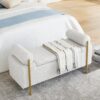 Elegant Upholstered Linen Storage Bench With Cylindrical Arms And Iron Legs - White - Image 7