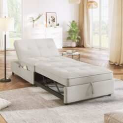 4 In 1 Sofa Bed, Chair Bed, Multi - Function Folding Ottoman Bed With Storage Pocket And USB Port For Small Room Apartment, Living Room, Bedroom, Hallway - White