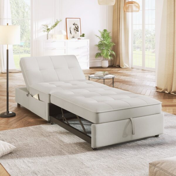4 In 1 Sofa Bed, Chair Bed, Multi - Function Folding Ottoman Bed With Storage Pocket And USB Port For Small Room Apartment, Living Room, Bedroom, Hallway - White